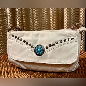 Wrangler Boot Barn Western Ivory style shoulder bag with Silver/Turqoise accents